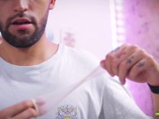 Preview 1 of Looner Condom Popping Camilo Brown Popping Inflated Condoms With His Big Uncut Cock And Lick His Cum
