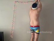 Preview 3 of Straight Bear Sets Up Christmas Lights in Sexy Santa Underwear