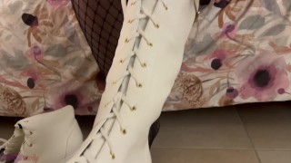 Waifu Christmas Crush in White Painful Boots - Bootjob, Shoejob, Ballbusting, CBT, Trample