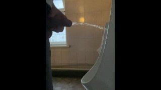 Pissing in a public office toilet with my big uncut cock 4K