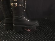Preview 4 of A Hard Bootjob in Chunky Platform Black Boots - Bootjob, Shoejob, Ballbusting, CBT, Trample