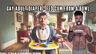 Gay adult diaper - feed Cum from a bowl