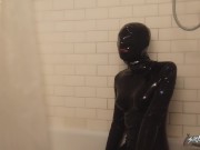 Preview 2 of Latex Catsuit Trans in Shower - Latex - Video 4