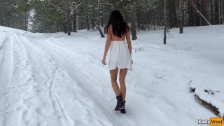 Real sex in a snowy winter forest