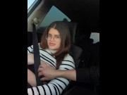 Preview 1 of Uber driver turns cute Colombian girl on and masturbates in the car
