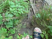 Preview 1 of I walk in slippers in the forest. POV.