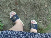 Preview 2 of I walk in slippers in the forest. POV.