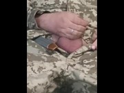 Preview 1 of Ukrainian soldier jerks off in the forest and cums in his mouth