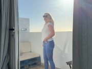 Preview 1 of girl got stuck on the balcony and had to pee in her jeans