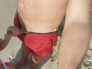 Preview 2 of I suck on a public beach and a stranger cums on my tits.