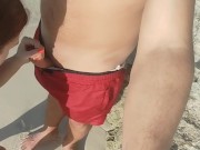 Preview 4 of I suck on a public beach and a stranger cums on my tits.