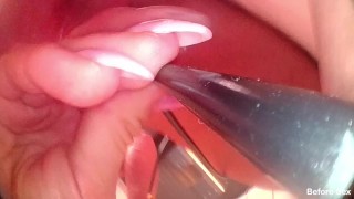 fingering fuck schoolgirl shaved dripping juicy creamy wet pussy close up and clitoris with slime