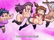 Preview 5 of Three Horny Girls Suck Same Cock In Gangbang - hentai