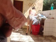 Preview 5 of I caught my stepdaughter doing laundry in shorts, I got horny and like her super luscious pussy