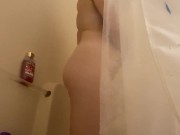 Preview 1 of Undressing from tight skimpy nude dress and showering