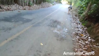 French amateur slut get fucked HARD and swallow cum on the road side