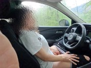 Preview 1 of Horny Saggy tits MILF can't hold back in car