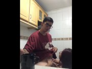 Preview 1 of I fuck my stepsister and she makes me cum inside her pussy in the kitchen
