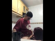 Preview 2 of I fuck my stepsister and she makes me cum inside her pussy in the kitchen