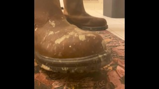 Pissing on my work boots in the bathroom