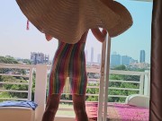 Preview 3 of Huge Hat n Orgasm masturbation while tanning # Natural girl Hotel balcony adventure