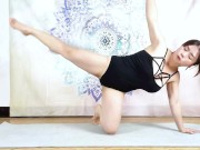 Preview 5 of Sexy girl in black dress practicing yoga pilates