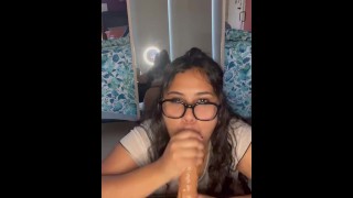 Latina slut trying to fit big dick in her mouth
