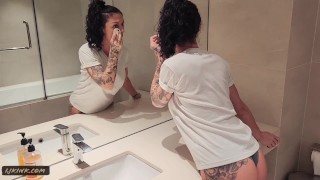 Tattooed Wife Gets Shirt Ripped Off by BBC and Mouthful of Cum