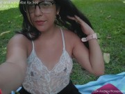 Preview 5 of Little Ruby - Caught in a sheer blouse taking photos in a public park