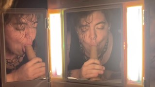 Transboy Mirror Oral, 3 angle throat fucking with a toy.