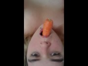 Preview 3 of Hungry pussy bunny girl masturbates with carrot