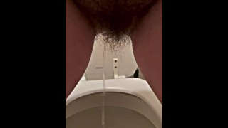 Hairy pussy stand up pee in public restroom