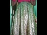 Preview 5 of Indian Gay Crossdresser Gaurisissy in Pink lehanga pressing his Boobs and fingering in his ass