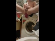 Preview 6 of A young sexy guy sits with his legs spread in his bathroom and plays with his huge anal prolapse