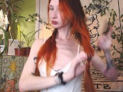 Preview 2 of long-haired natural girl down braids ❀ naked but in stockings