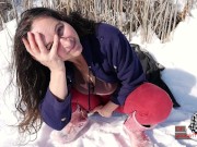 Preview 2 of Snowy Frozen Pond Outdoor Clothed MILF Masturbation-- Beautiful Orgasm, Visible Breath
