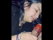 Preview 3 of Freaky Latina milf gives head with fruit roll up