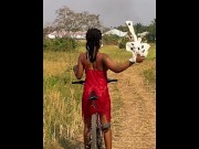 Preview 2 of The farmer’s daughter riding naked on a bicycle and masturbate in the road on a hot sunny day