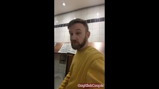 Jerk off and cum in a restaurant toilet