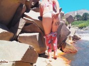 Preview 1 of young backpacker gives me a blowjob outdoors in a beautiful river