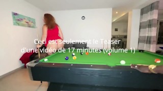 She gets fucked on the pool table by this very muscular black guy