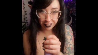 Tattooed goth elf slut sucks cock POV