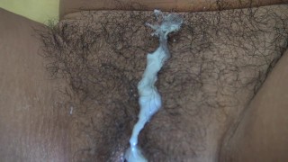 Hairy pussy waxing plus cum fireworks on back