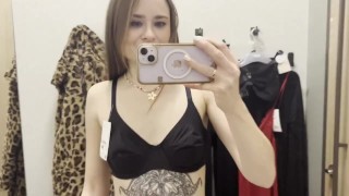 Dirty bitch shows her nipples through transparent clothes