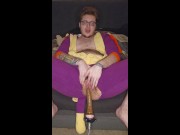 Preview 1 of Transman in Onesie Fucks Wet FTM Pussy with Fuck Machine on HIGH (BBC Dildo)
