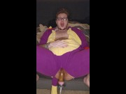 Preview 4 of Transman in Onesie Fucks Wet FTM Pussy with Fuck Machine on HIGH (BBC Dildo)
