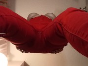 Preview 5 of POV Blonde Pees in Tight Red Jeans Over You ASMR
