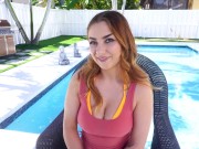 Preview 4 of YNGR - PAWG Brunette Kira Fox Shakes Her Ass By The Pool Before Getting Destroyed By A BBC