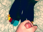 Preview 3 of Rainbow toe toe socks cum shot