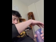 Preview 5 of Hot Asian Guy Fucking His Toy With His Throbbing Wet Cock